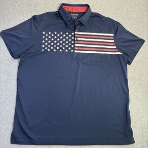 Men’s Size XL Golf Polo Shirt American Flag Stars Stripes Stretch IZOD
